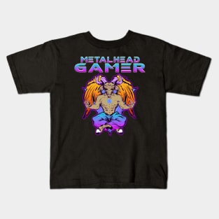 Metalhead Gamer Baphomet Meditate Blue Tone Kids T-Shirt